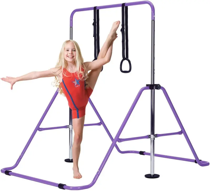 Gymnastics Bar Adjustable Kids Gymnastics Equipment for Home Training Kip Bar with Non-Slip Base 5 Height Levels 31.5-51.2" Gym Bars for Children Easy Assembly Design 5