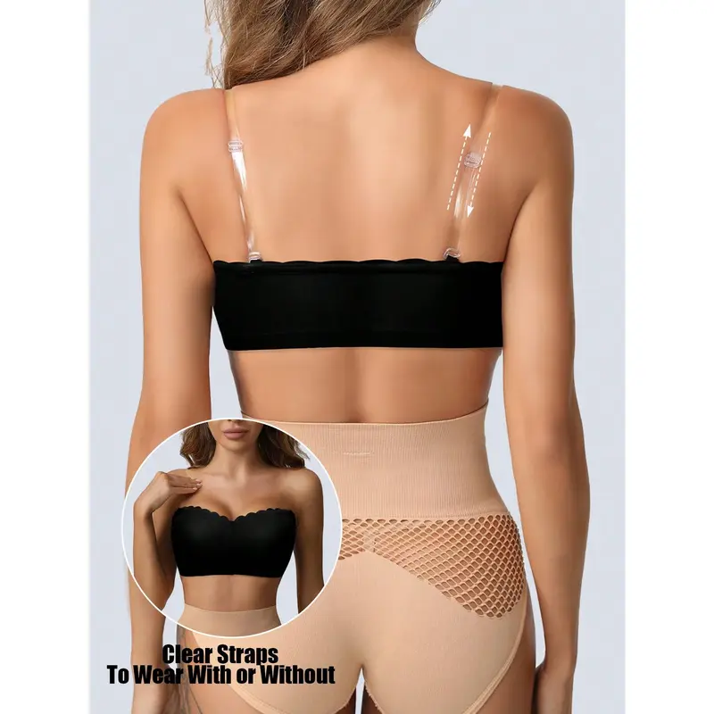 Women Front Closure Strapless Bra Push Up Wireless Sexy Tube Top Removable Padding Adjustable Bandeau Intimates Lingerie Basic Tube Bras Non Slip Silicone Soft Fabric Underwear Transparent Shoulder Straps Comfortable[S12] 2