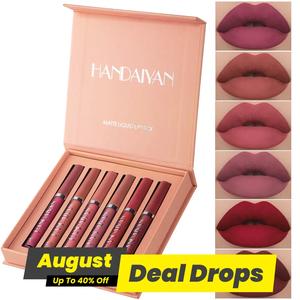 Long-lasting Matte Lip Glaze Set, 6 Counts/box Waterproof Lip Gloss, Moisturizing Matte Lipstick, Suitable for All Occasions Lip Makeup, Cosmetics Products