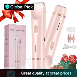 Electric Bikini Trimmer for Women, Rechargeable 2 in 1 Body & Facial Hair Removal, Wireless Hair Trimmer Underarm Trimmer, Dual-Head Shaver, Waterproof Wet & Dry Use Trimmer for Women