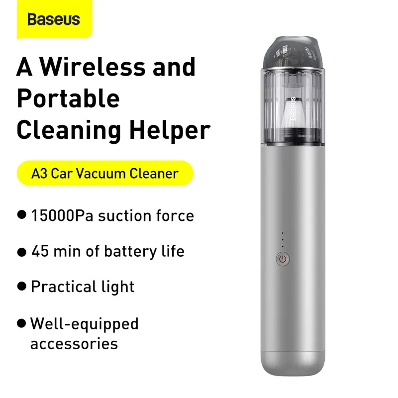 【Free Gift】Baseus A3 Car Vacuum Cleaner (15000pa Suction Force) - Portable Wireless Cleaning Helper with 45 Min Battery Life 1
