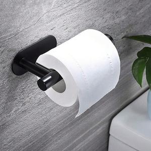 Black Wall Mounted Toilet Paper Holder, 1 Count Self Adhesive Stainless Steel Roll Paper Dispenser, Toilet Paper Holder for Kitchen Bathroom Restroom, Household Items, Toilet Paper Dispenser with Stainless Steel