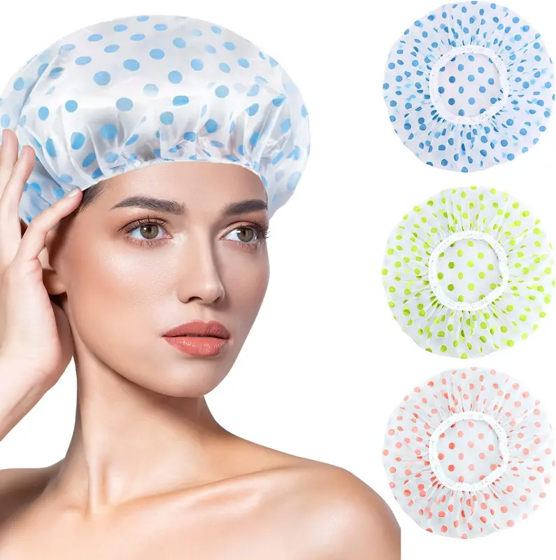 6 Pcs  Shower Caps for Women uk,Waterproof and Reusable Bath Cap,28cm Width with Elastic Band, Large Plastic Long Hair Eco Cap. Set 4