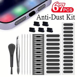 Durable Universal Plug Set, Dust Mesh Stickers & Cleaning Brush Kit, Type-C Charging Port & Speaker Protectors, Mobile Phone Accessories