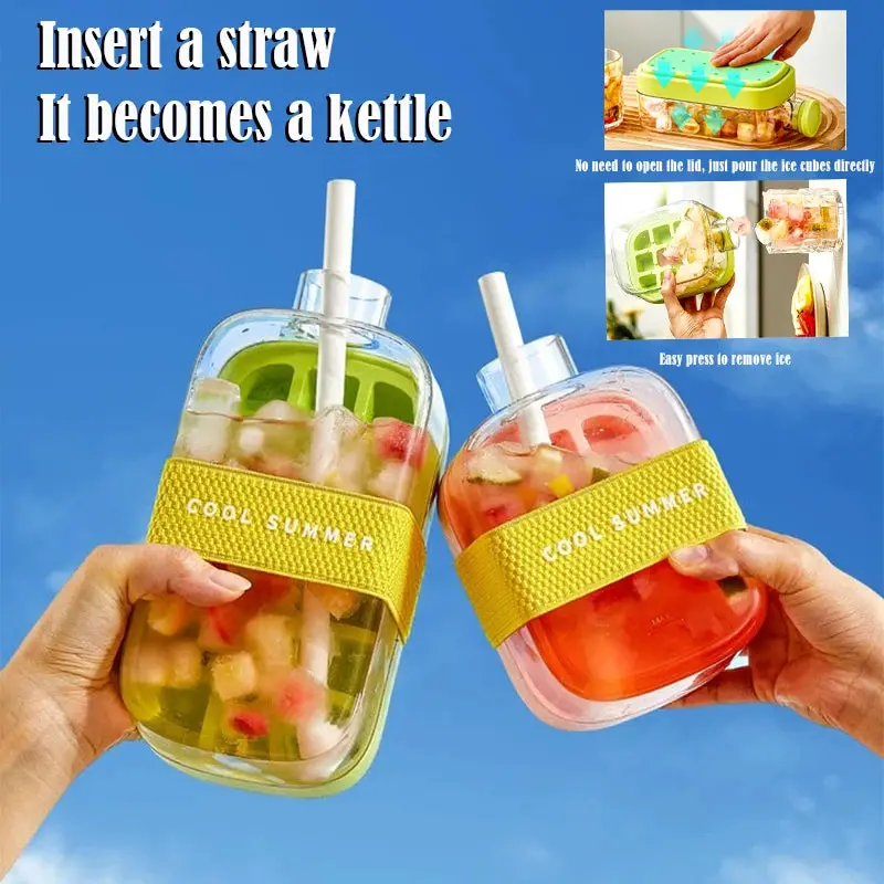 Leakproof Silicone Ice Cube Tray With Lid – 500ml Fruit Infused Ice Maker + Straw