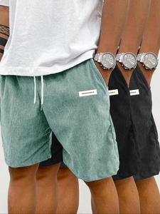 Men's Letter Tape Waist Corduroy Shorts, Casual Loose Comfy Breathable Shorts for Summer, Men's Bottoms for Daily Wear