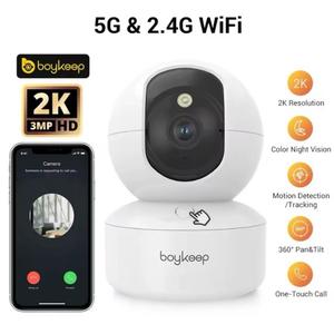 BoyKeep Indoor Security Camera, (Supplied Without USB Plug) 2K 3MP Pet Camera, 360°WiFi Cameras with APP，Dog Camera for Baby Cat Puppy CCTV, 2-Way Audio, Night Vision, Motion Tracking, 5G/2.4GHz K30 Button Card