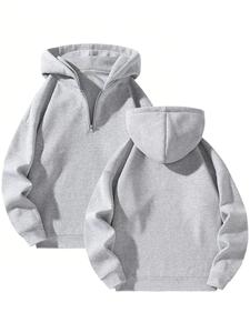 Men's Solid Half Zip Hoodie, Casual Loose Long Sleeve Hooded Sweatshirt for Spring & Fall, Fashion Men's Clothes for Daily Wear