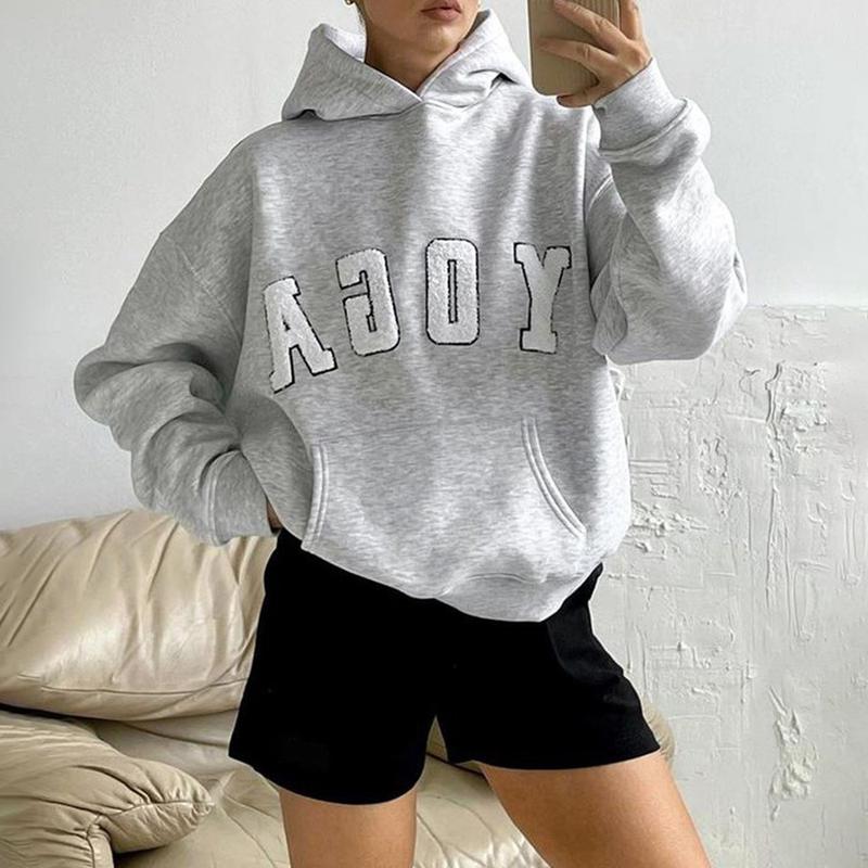 Women's YOGA Embroidered Drop Shoulder Sweatshirt, Casual Long Sleeve Hooded Pullover for Spring & Fall, Ladies Clothes for Daily Wear,  Tops for Women 4