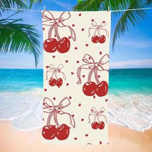Cherry Pattern Beach Towel, Soft Absorbent Towel, Quick Drying Towel for Beach, Travel, Camping, Swimming Pool, Bathroom Accessories