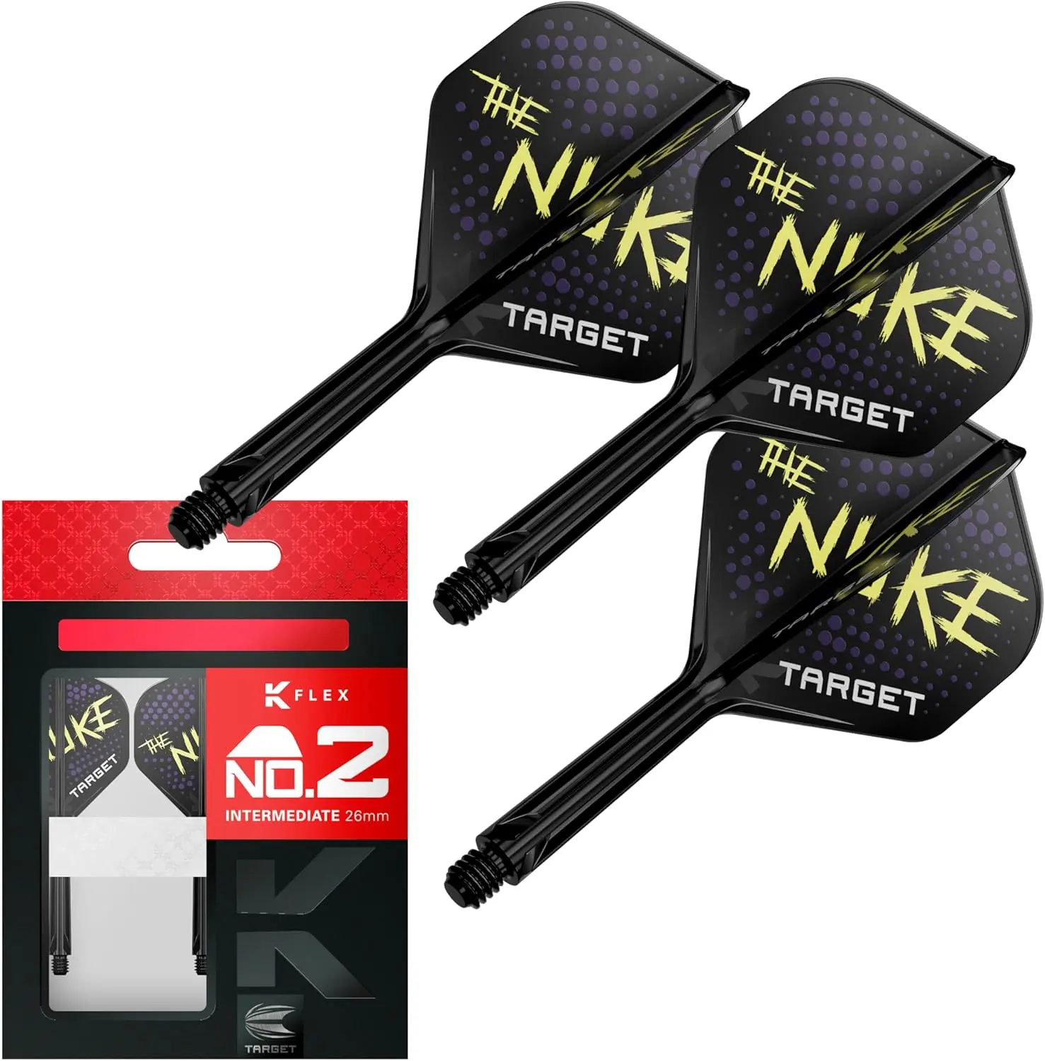 TARGET Darts Luke Littler K Flex Flights and Shaft System, No.2/No.6 | Pack of 3 Kflex All In One Flights, The Nuke Player Edition Darts Accessories | K-Flex Dart Stem Short/Intermediate/Medium