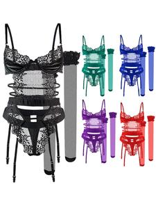 Women's Floral Embroidery Sexy Lingerie Set, Sexy Comfy Breathable Bra & Thong & Garter Belt & Stocking Set for Daily Wear, Women's Lingerie & Underwear for All Seasons