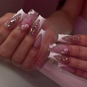 Handmade Reusable Luxury Bloom –  Hard Soft Gel Press On Nails with 3D Flowers & Crystal Accents