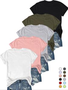 Women's Solid Round Neck Tee, Casual Soft Fit Shortsleeve T-shirt for Summer, Ladies Basic Clothes for Daily Wear, Minimalist Streetwear, Womenswear