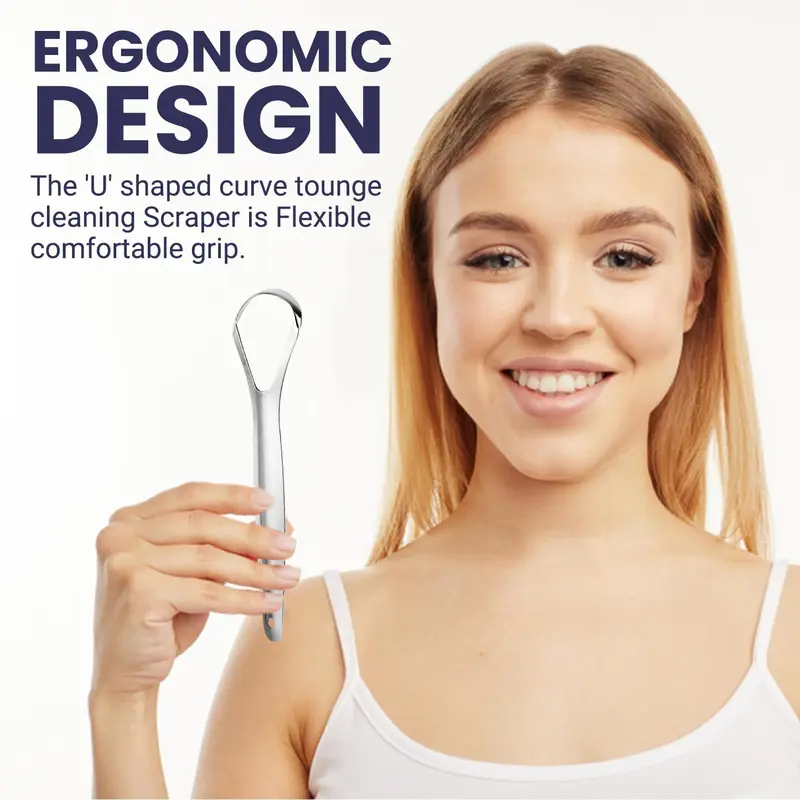 Tongue Scraper RECON UP Pack of 2 Mix U & Spoon Shape Tongue Scraper for Adults 100% Stainless Steel, Tongue Cleaner Fresh Breath Care Scraper, Tounge Scraper Bacteria Inhibiting Non-Synthetic Grip Tongue Cleaning 1