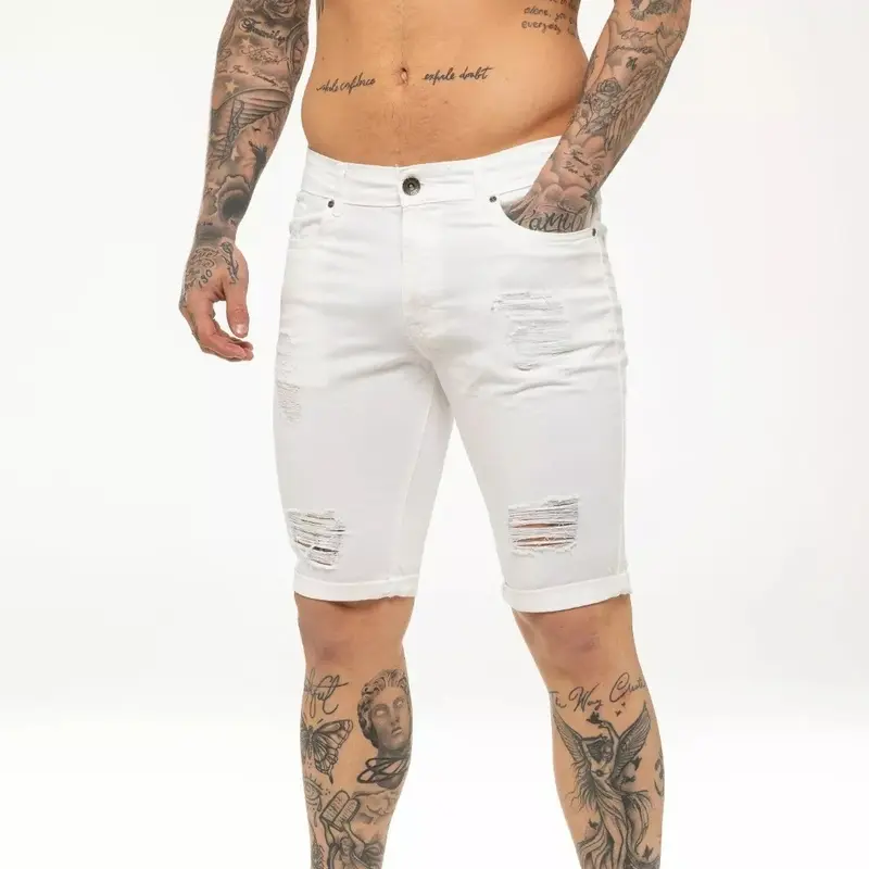 Kruze Mens Shorts Ripped Stretch Denim Slim Fit Cotton Casual Half Jeans Pants lucky  brand  jeans 6