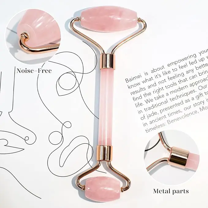 Gua Sha & Jade Roller,Guasha Tool face, Self Care Gift for Women and Men, Massager for Face, Eyes, Neck Care, Skin Care Gifts - Rose Quartz 2