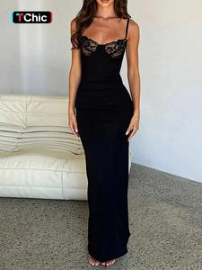 Women's Plain Contrast Lace Split Thigh Cami Bodycon Dress, Elegant Sweetheart Neck Sleeveless Maxi Dress for Party Club Dating Wear, Formal Wear Ladies Summer Clothes