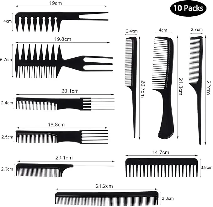 Beayuer 10pcs Hair Styling Comb Set - Detangling, Rat Tail, Coarse & Fine Toothed Combs for Long, Wet, Thick, Curly Hair