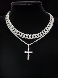 Easter Rhinestone Cross Pendant Necklace for Men & Women, Fashion Jewelry for Party, Daily Clothing Decor, Trendy All-match & Exquisite Jewelry for Birthday Gift