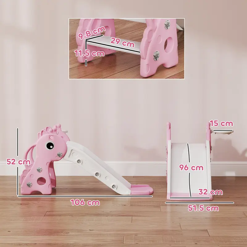AIYAPLAY 3 in 1 Kids Slide with Climber, Basketball Hoop and Ball, Giraffe Shape Climber Slide for Indoor Kids Age 1-3, Pink 2