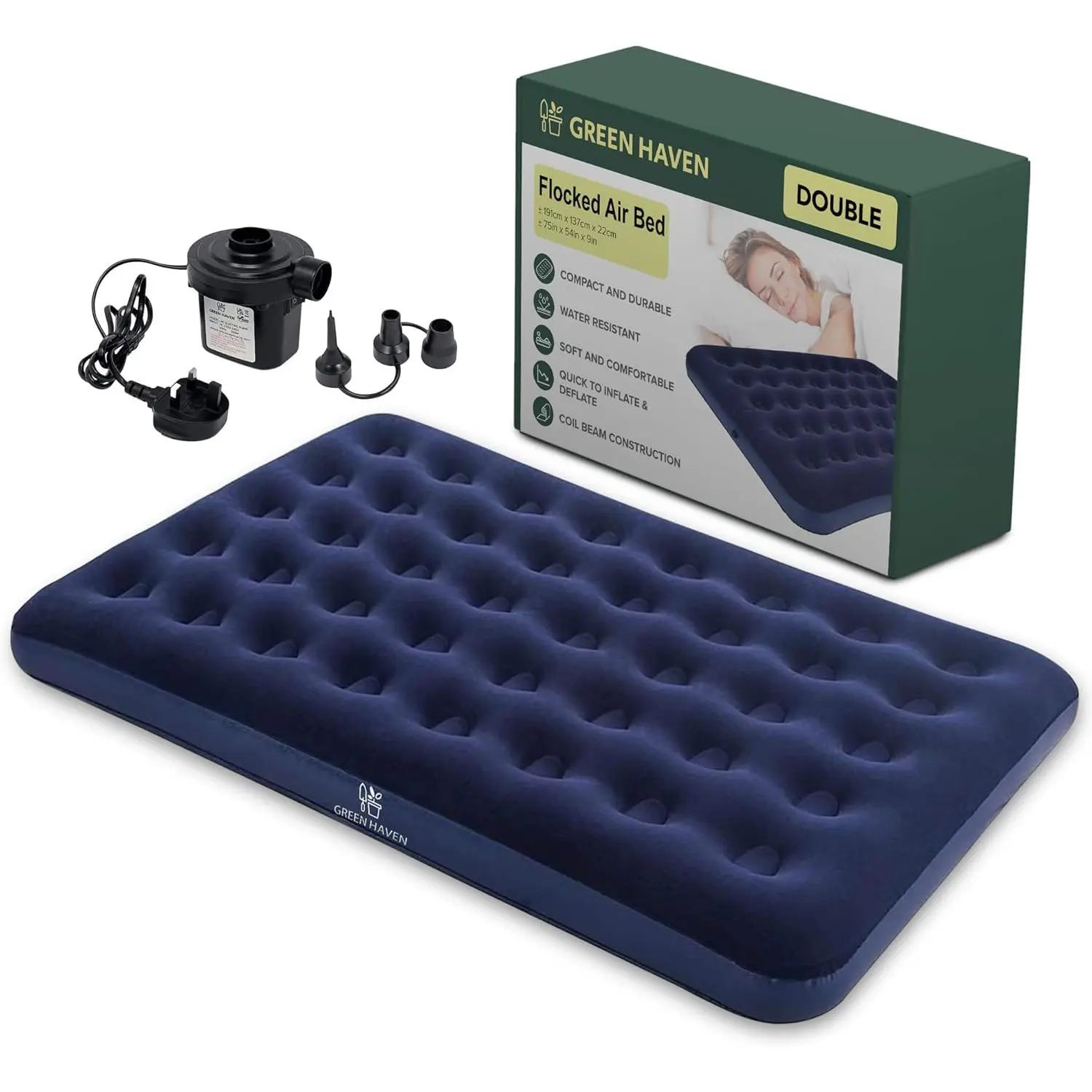 Double Blow Up Camping Bed with AC Electric Air Pump (191 x 137 x 22 cm) - Waterproof Inflatable Double Airbed Mattress | Quick Inflate Camping Mattress Ideal for Camping & Guest Use
