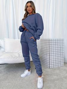 Women's Solid Drop Shoulder Pullover & Drawstring Waist Pants Two-Piece Set, Casual Fashion Cozy Sweatshirt & Trousers for Daily Outdoor Wear, Ladies Clothes for All Seasons， Rave 2 Piece Set, Fall outfit