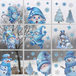 Window Sticker, 9 Counts/set Snowman & Trees Pattern Window Decal, Decorative Sticker for Home Party Festival, Room Decor