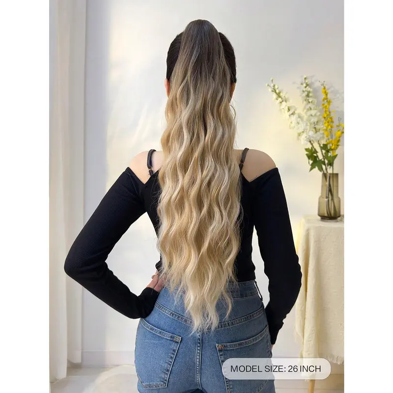 Claw Ponytail Extension Hair Ombre Long Water Wave 26 Inch Heat Resistant Fiber Synthetic Hairpiece For Women Girls Party Daily Use 1