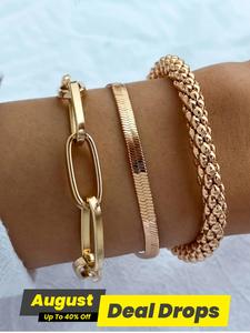 Women's Elegant Chain Design Snake Chain Bracelet, Gifts for Her, Stackable Bracelets Stack for Party, Daily Clothing Decor, All-match & Exquisite Trendy Jewellery Accessories for Birthday Gift, Bangles Bracelets, Handmade Cuff Bracelets
