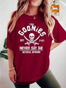 Women's Halloween Themed Letter & Skull Print Drop Shoulder Tee, Casual Half Sleeve Round Neck T-shirt for Summer, Women's Top for Daily Wear
