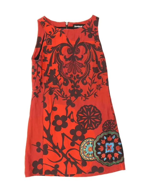 Pre-Owned Vintage DESIGUAL Womens Sleeveless A-Line Dress EU 38 Medium Red Floral Viscose 0
