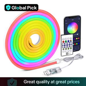 RGBIC LED Neon Light Strip, 1 Count 5V USB Powered Waterproof LED Light Strip with Remote Control, APP Control, Adjustable RGB Lighting Decor Light for Home Festival, Adjustable LED Ambient Lighting
