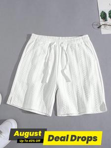 Men's Regular Fit Solid Color Textured Drawstring Waist Shorts, Pocket Shorts for Summer, Fashion Men's Bottoms for Daily Wear, Shorts for Men, Summer Shorts, Soft Stretch Shorts, Everyday Casual Streetwear Shorts, Menswear