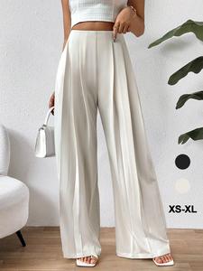 Women's Solid High Waist Wide Leg Pants, Elegant High Rise Pleated Trousers for Spring & Fall, Wide Leg Trousers for Women, Pants for Women, Chic Fashion Minimalist Women's Pants for Business Work Office