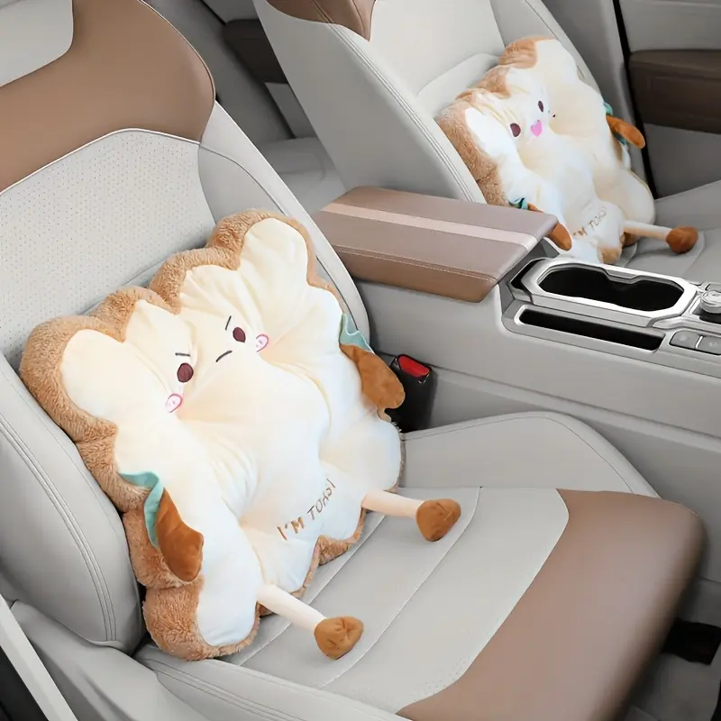 HGS     1pc Cartoon Toast Seat & Back Cushion – Comfy Washable Pillow for Chair, Car, or Home Use 1