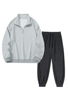 Men's Solid Half Zip Sweatshirt & Pants Two-piece Set, Casual Long Sleeve Pullover & Trousers for Spring & Fall, Men's Clothes for Daily Wear