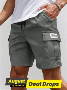 Men's Plain Letter Patched Flap Pocket Cargo Shorts, Regular Fit Casual Fashion Comfy Shorts for Summer, Men's Bottoms for Daily Wear, Outdoor Shorts, Menswear, Outdoor Shorts, Lightweight Casual Shorts, Athleisure Shorts