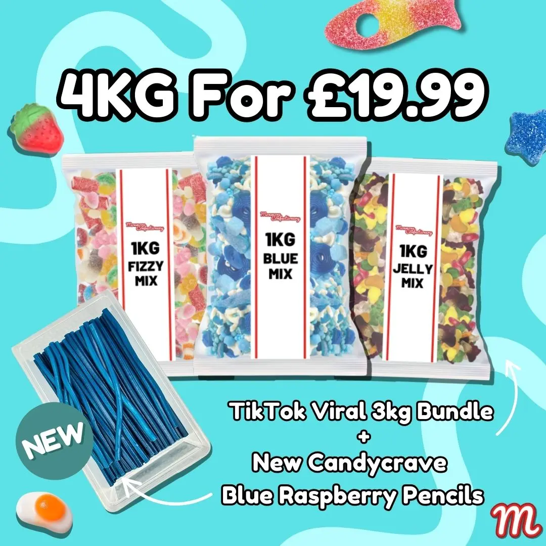 4Kg Fizzy, Jelly, Blue and Blue Raspberry Pencil Sweet Assortment Bundle