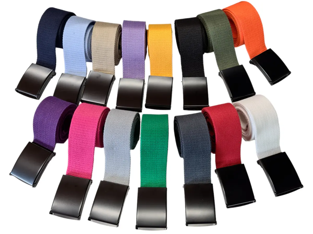 Unisex High Quality Canvas Fabric Webbing Belt Black Buckle Army Style