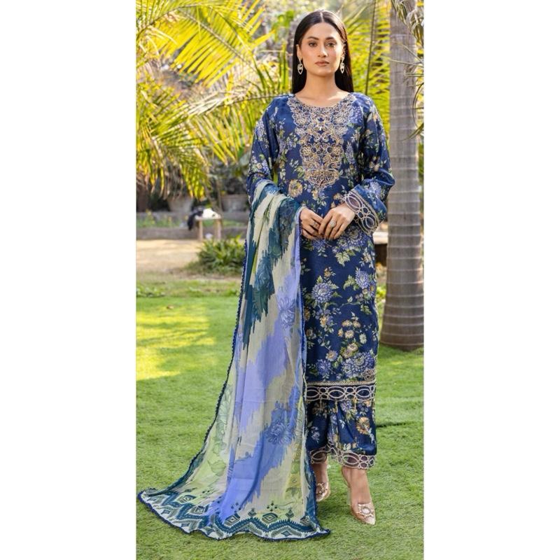 Designer LAWN embroidered 3pcs Asian salwar kameez suit 5