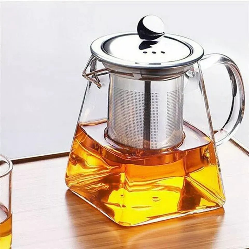 Heat Resistant Clear Glass Teapot Jug With Infuser Coffee Tea Leaf Herbal Pot 350mL