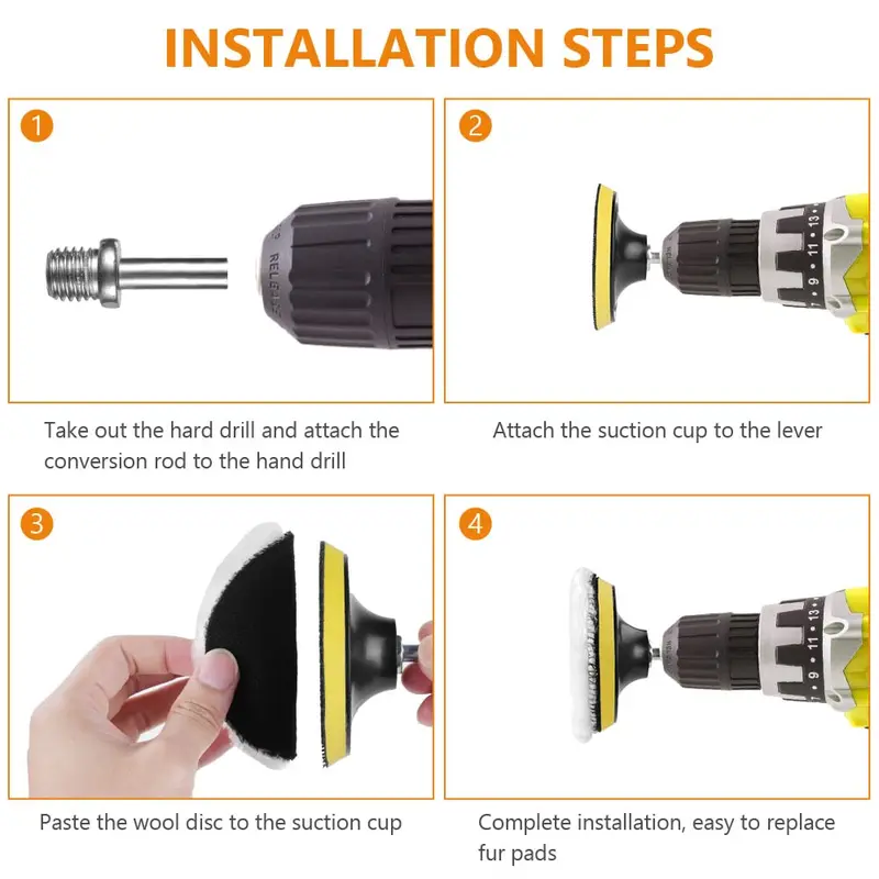 Car Polishing Pads for Drill, 8 Pack Professional Wool Polishing Pads, Car Buffer Polisher Kit with M10 Drill Adapter and Hex Shank Bit Adapter, for Car Furniture Polishing Waxing (100mm) 4