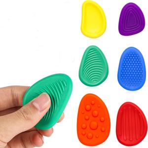 Random Color Sensory Stone for Kids, 6 Counts Silicone Textured Worry Stones, Quiet Fidgets for Anxiety Relief, Classroom Prizes Sensory Toys