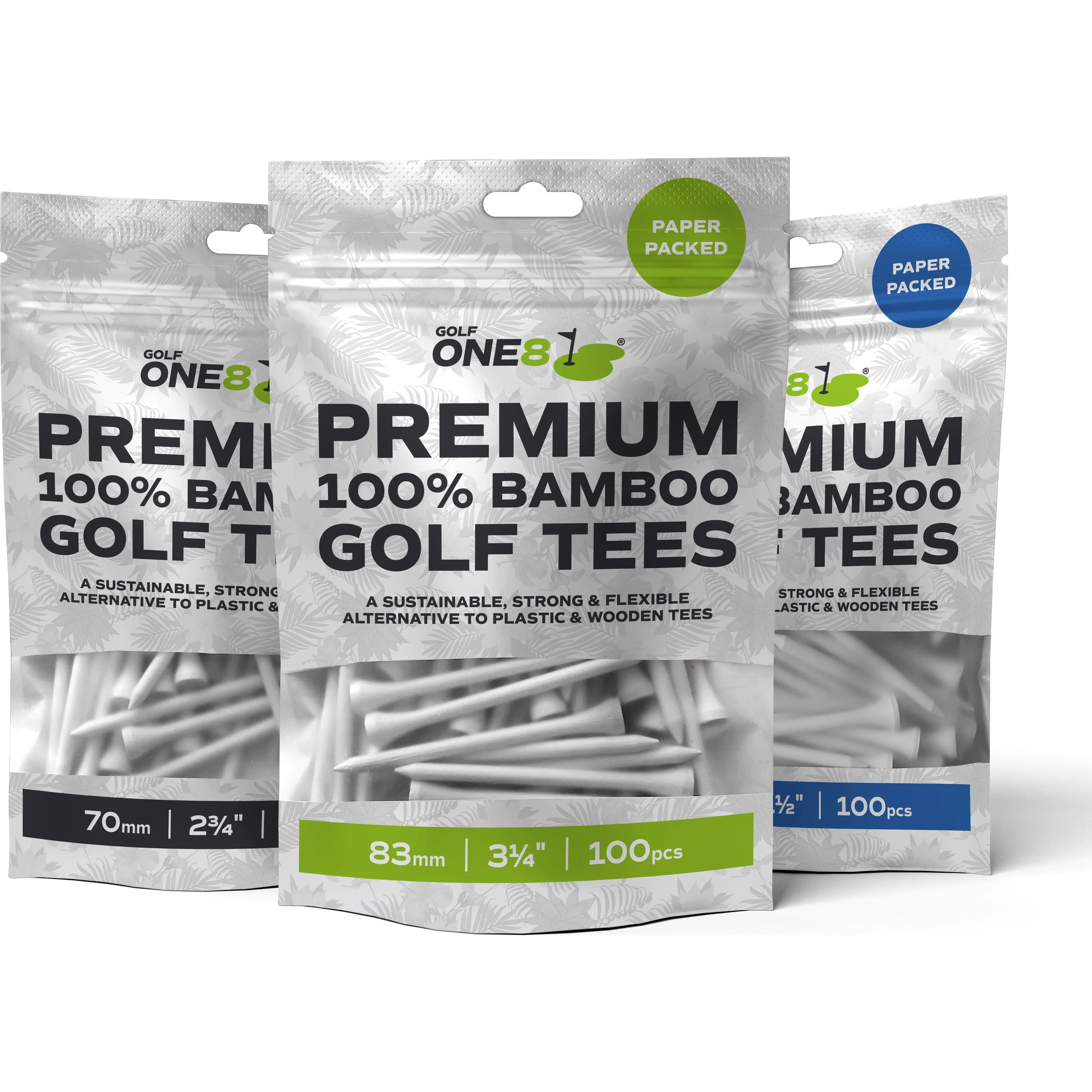 Golf One8 Straight White Bamboo Tees - Bumper Packs