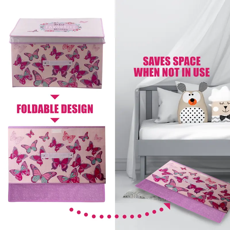 The Magic Toy Shop Kids Room Storage Box with Butterfly Design Large Collapsible Foldable Lightweight Organiser 3