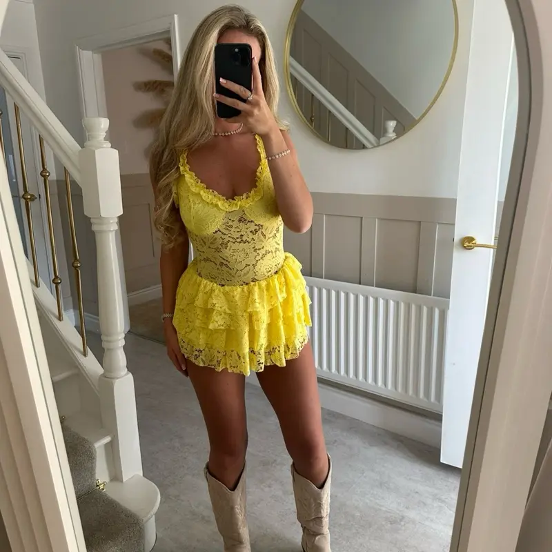 Ruffled Lace Detail Frill Playsuit 5
