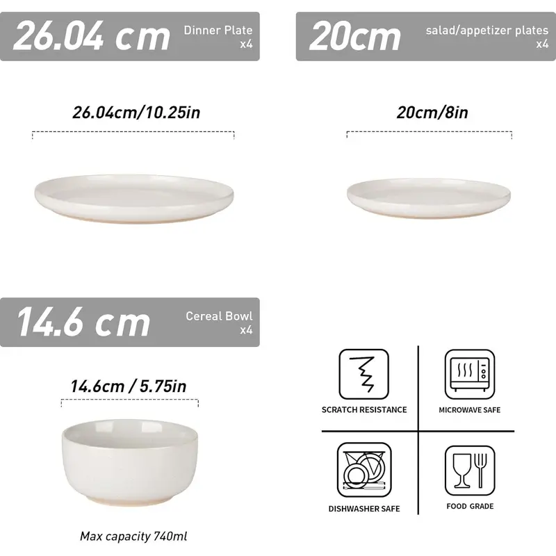 Richmount Milkyway Plates and Bowls Set, 12 Piece Dinner Set, Speckled Stoneware Dinner Set for 4, Chip and Scratch Resistant Dinnerware Sets, Dishwasher & Microwave Safe, White Cutlery Tableware 6