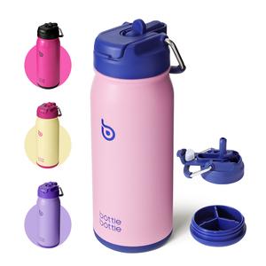 BOTTLE BOTTLE Stainless Steel Kids Water Bottle 16oz(470ml) Insulated Sports Water Bottle with Straw and Pills Holder for Gifts and School