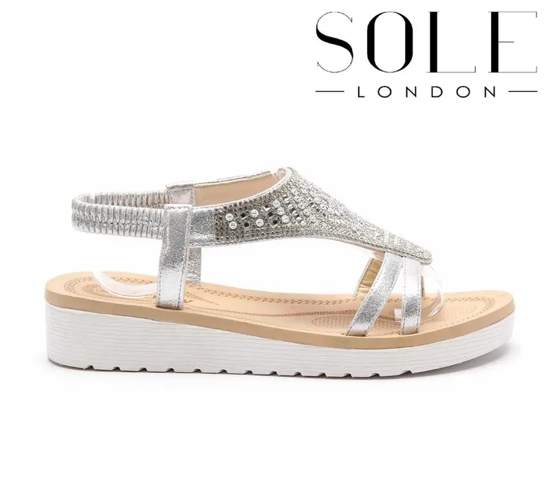 Ladies Summer Diamante Flat Low Heel Wedge Sandals - Women's Footwear - Girl 3